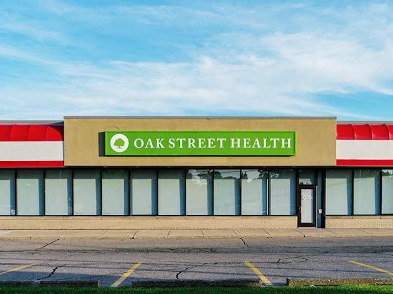 The exterior of the Oak Street Health primary care clinic in Southgate, Michigan.