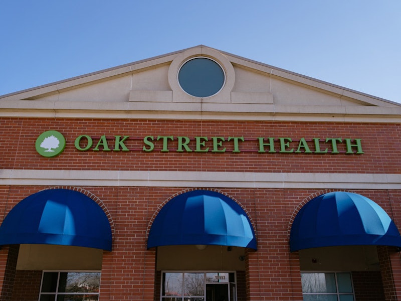 The Oak Street Health sign above the entrance to the Glenville primary care clinic in Cleveland, Ohio.