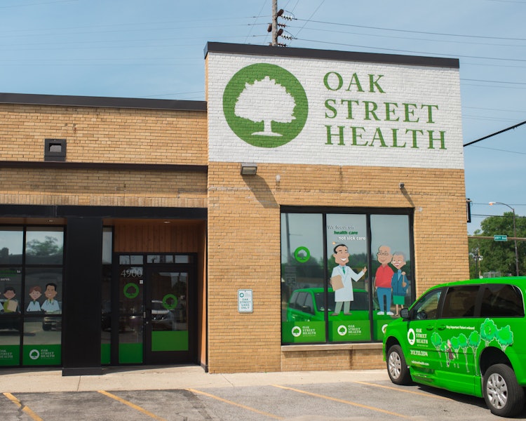 The exterior of the Oak Street Health primary care clinic in Gary, Indiana.