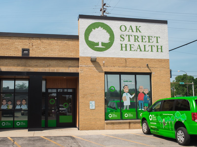 The exterior of the Oak Street Health primary care clinic in Gary, Indiana.