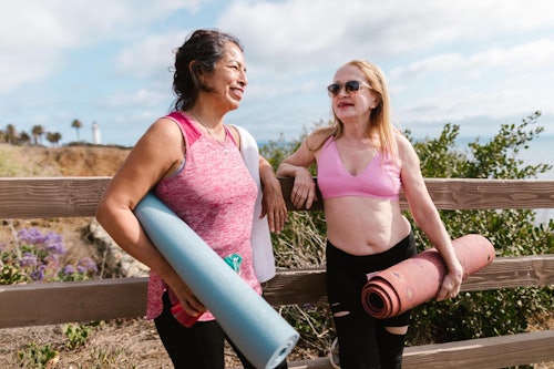 older women talking after exercising